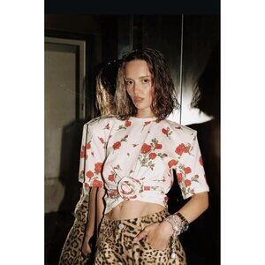 NWT Magda Butrym x H&M Patterned Rose-Appliquéd T-Shirt Applique sz XXL